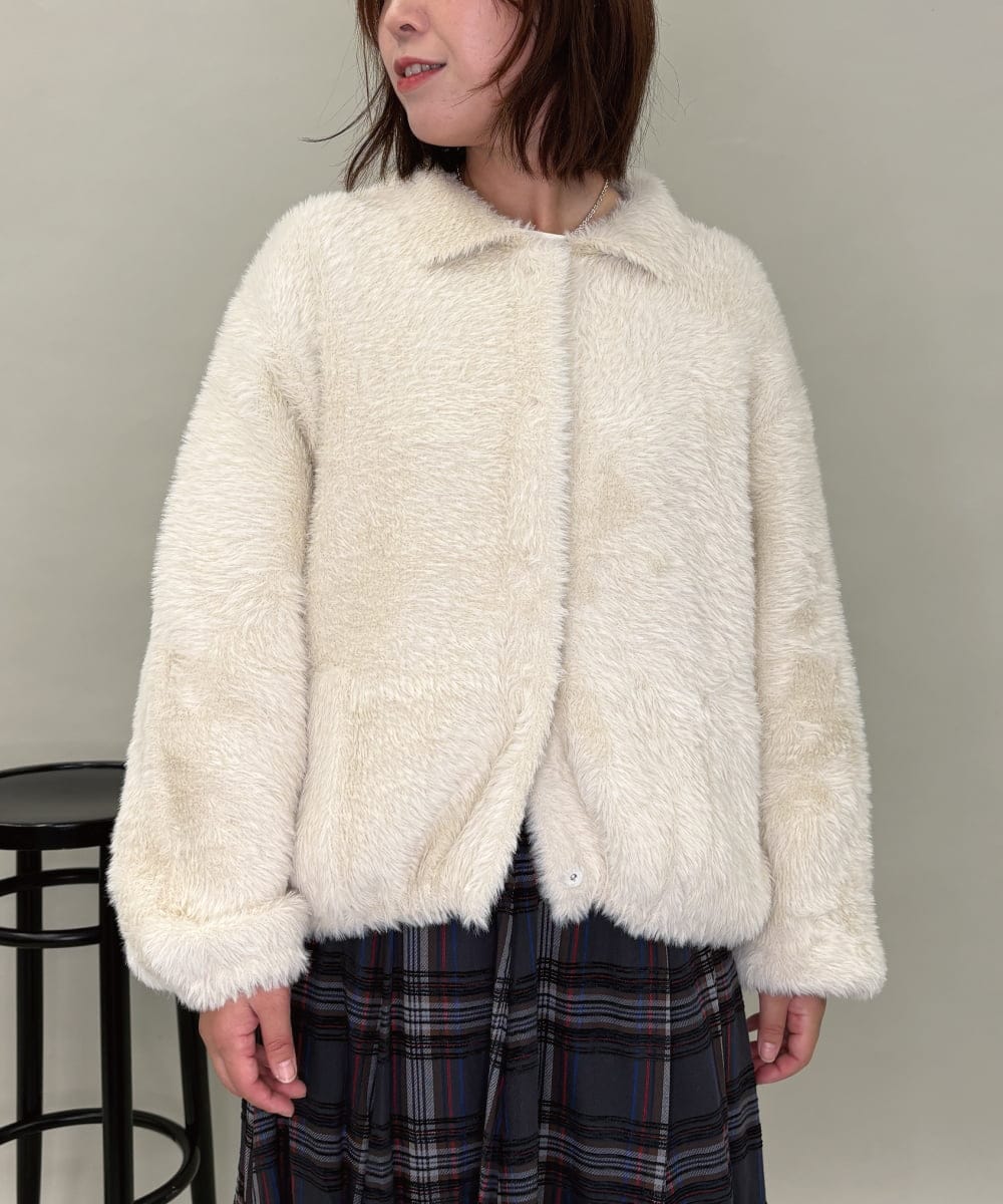 ZMJAE21189 al'aise modulation(アレーズモジュレーション) 【洗える】フェイクファー衿付ジャケット アイボリー