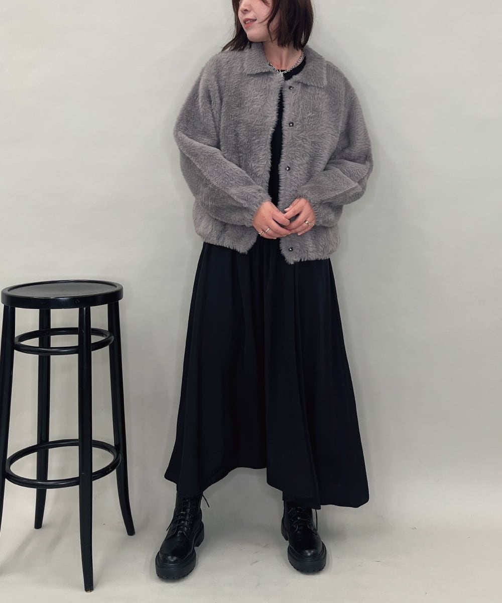 ZMJAE21189 al'aise modulation(アレーズモジュレーション) 【洗える】フェイクファー衿付ジャケット ダークグレー