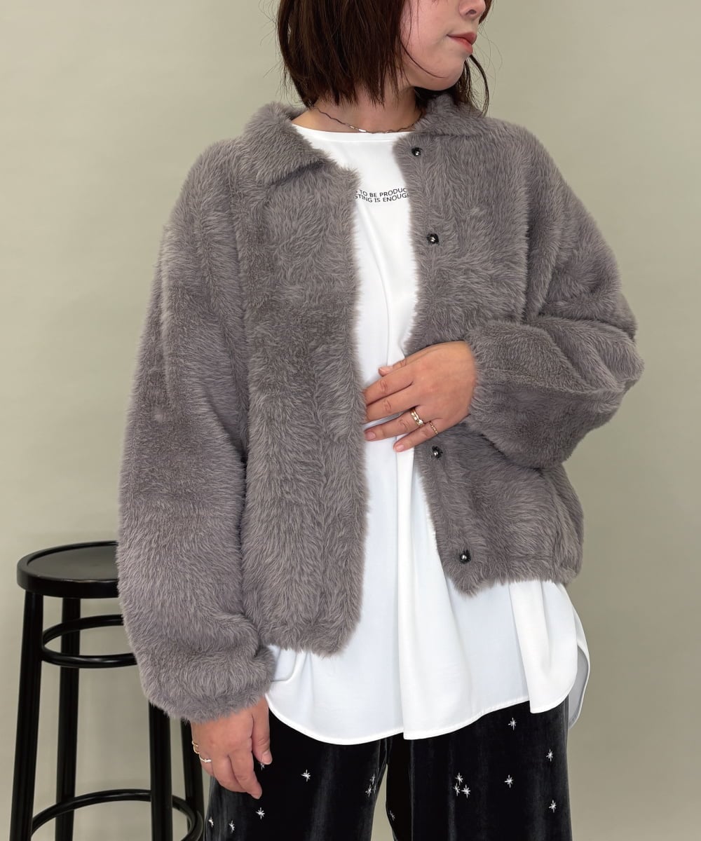 ZMJAE21189 al'aise modulation(アレーズモジュレーション) 【洗える】フェイクファー衿付ジャケット ダークグレー