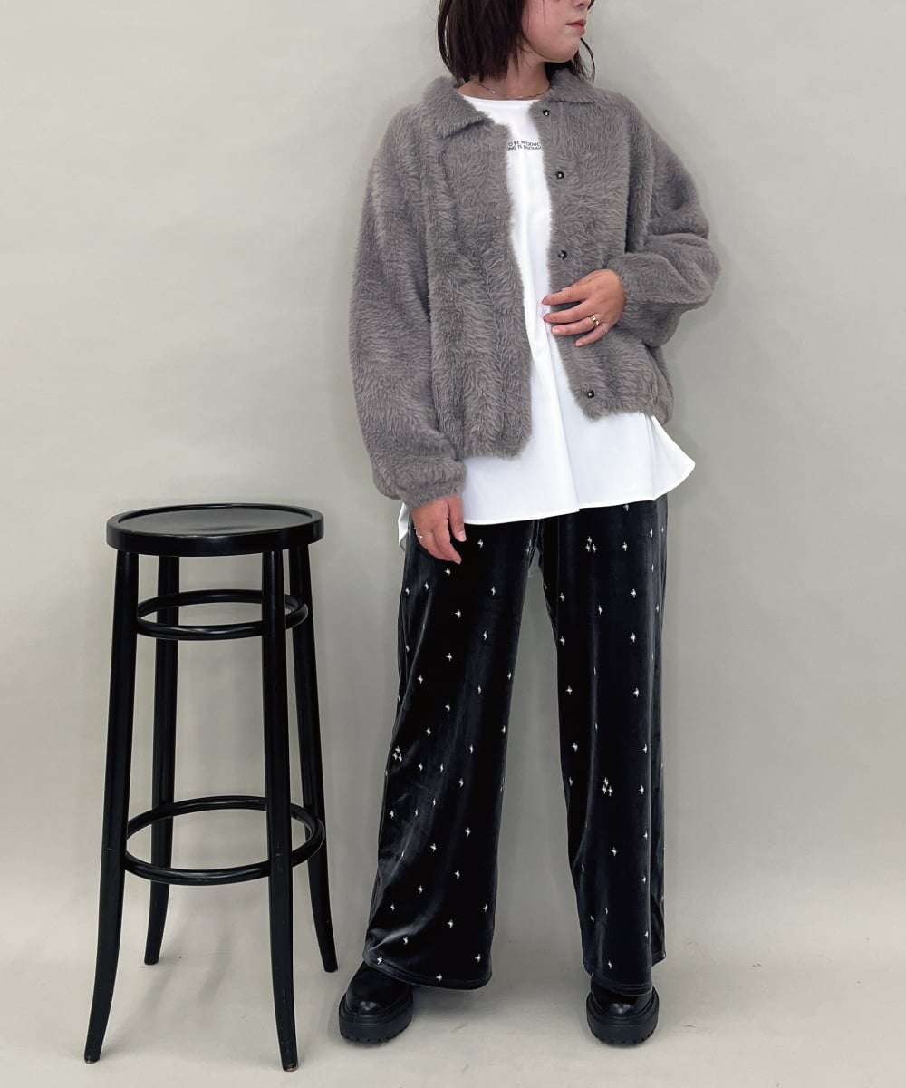 ZMJAE21189 al'aise modulation(アレーズモジュレーション) 【洗える】フェイクファー衿付ジャケット ダークグレー