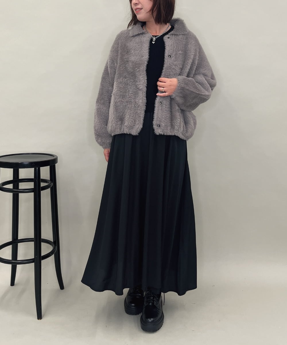 ZMJAE21189 al'aise modulation(アレーズモジュレーション) 【洗える】フェイクファー衿付ジャケット ダークグレー