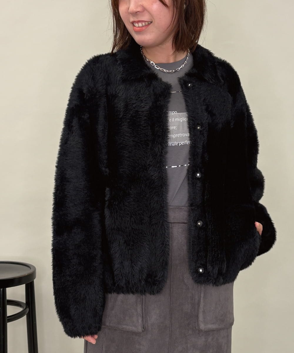 ZMJAE21189 al'aise modulation(アレーズモジュレーション) 【洗える】フェイクファー衿付ジャケット ブラック