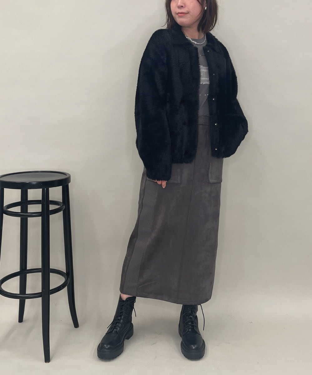 ZMJAE21189 al'aise modulation(アレーズモジュレーション) 【洗える】フェイクファー衿付ジャケット ブラック