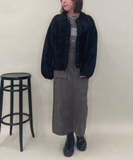 ZMJAE21189 al'aise modulation(アレーズモジュレーション) 【洗える】フェイクファー衿付ジャケット ブラック