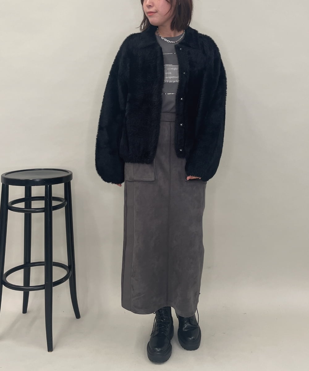 ZMJAE21189 al'aise modulation(アレーズモジュレーション) 【洗える】フェイクファー衿付ジャケット ブラック