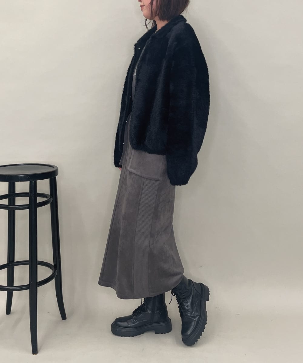 ZMJAE21189 al'aise modulation(アレーズモジュレーション) 【洗える】フェイクファー衿付ジャケット ブラック