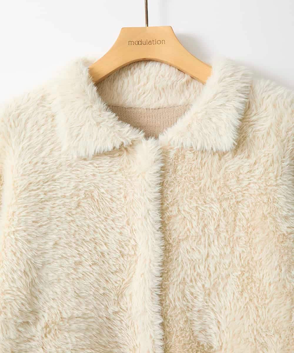 ZMJAE21189 al'aise modulation(アレーズモジュレーション) 【洗える】フェイクファー衿付ジャケット アイボリー