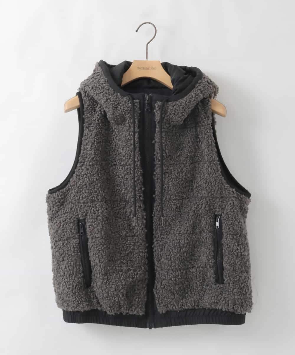 ZMJAE22179 al'aise modulation(アレーズモジュレーション) フード付きボアジップベスト ダークグレー