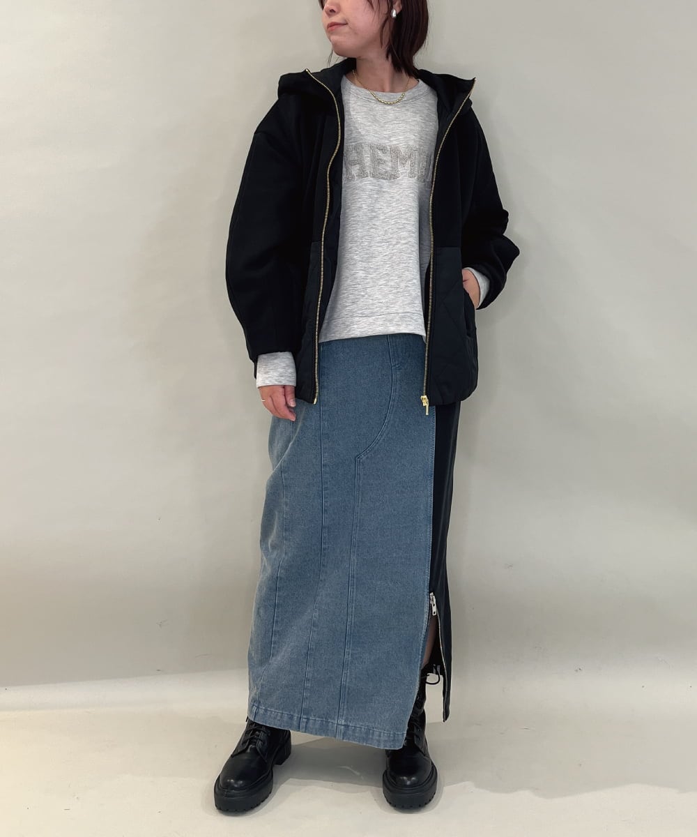 ZMJAE27160 al'aise modulation(アレーズモジュレーション) 異素材ドッキングフードブルゾン ブラック