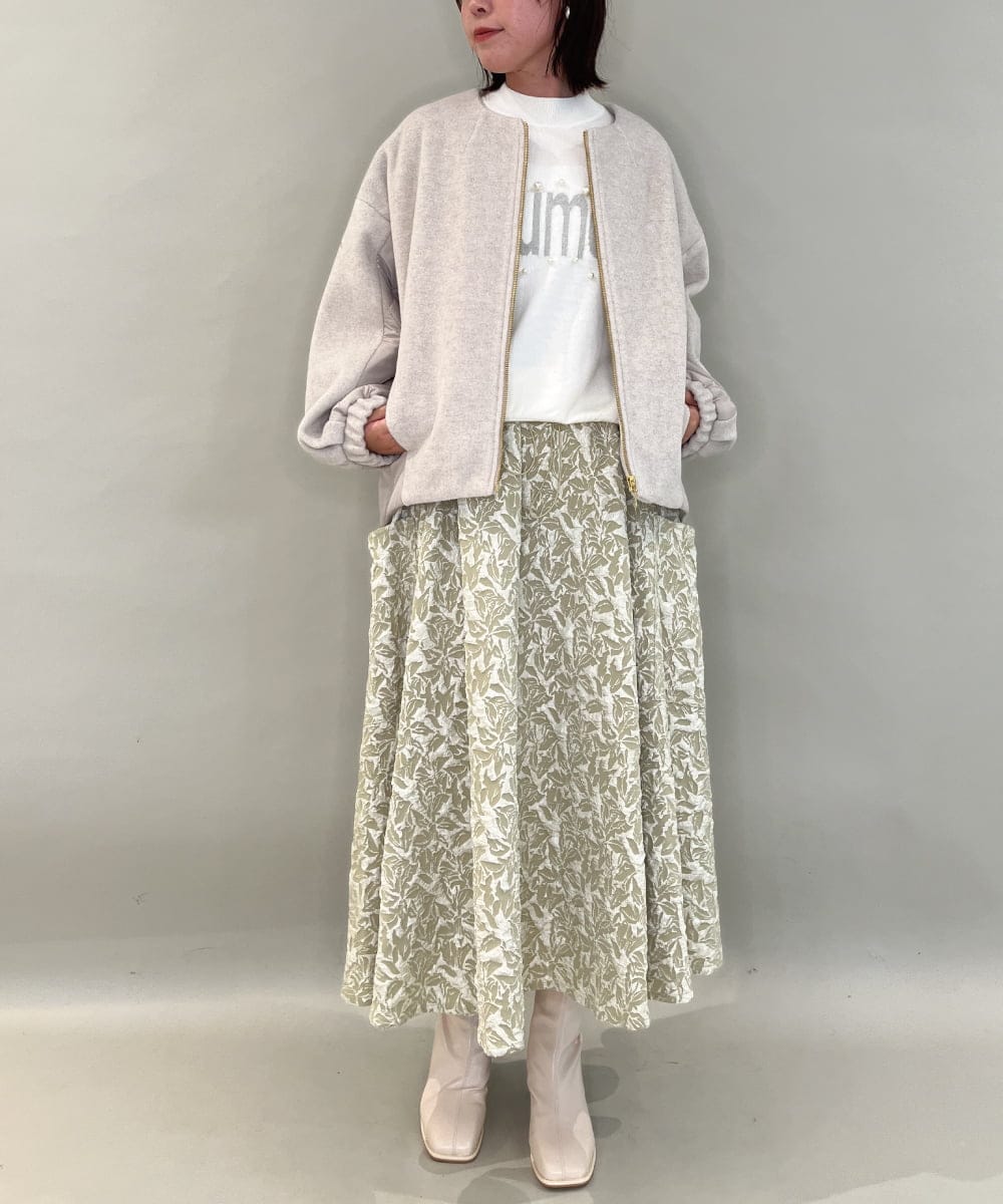 ZMJAE30150 al'aise modulation(アレーズモジュレーション) 異素材切り替えノーカラージップブルゾン ベージュ