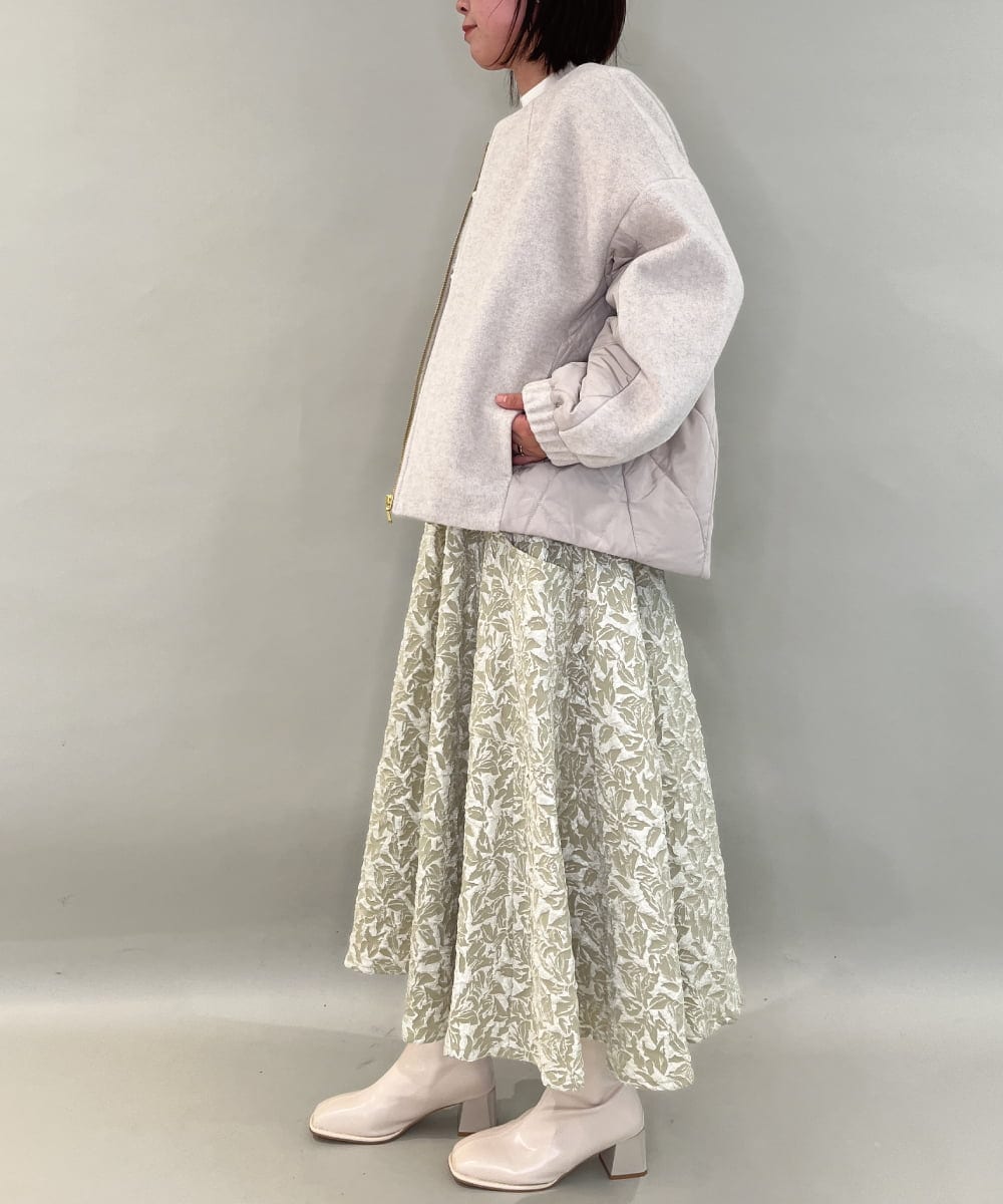 ZMJAE30150 al'aise modulation(アレーズモジュレーション) 異素材切り替えノーカラージップブルゾン ベージュ