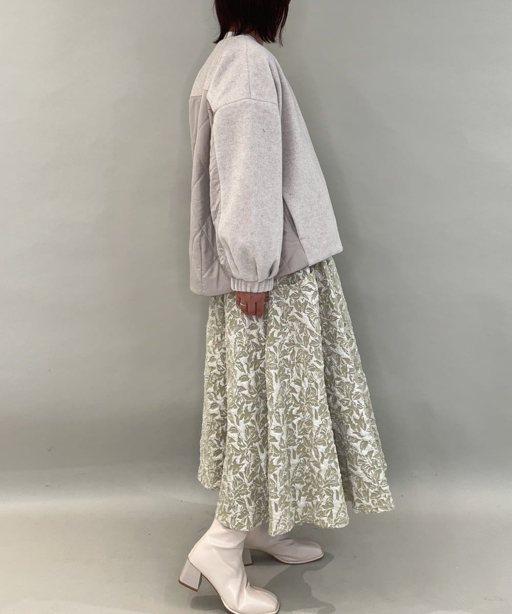 ZMJAE30150 al'aise modulation(アレーズモジュレーション) 異素材切り替えノーカラージップブルゾン ベージュ