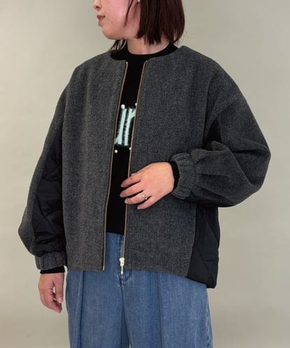 ZMJAE30150 al'aise modulation 異素材切り替えノーカラージップブルゾン