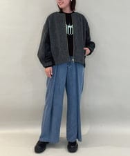 ZMJAE30150 al'aise modulation(アレーズモジュレーション) 異素材切り替えノーカラージップブルゾン ダークグレー