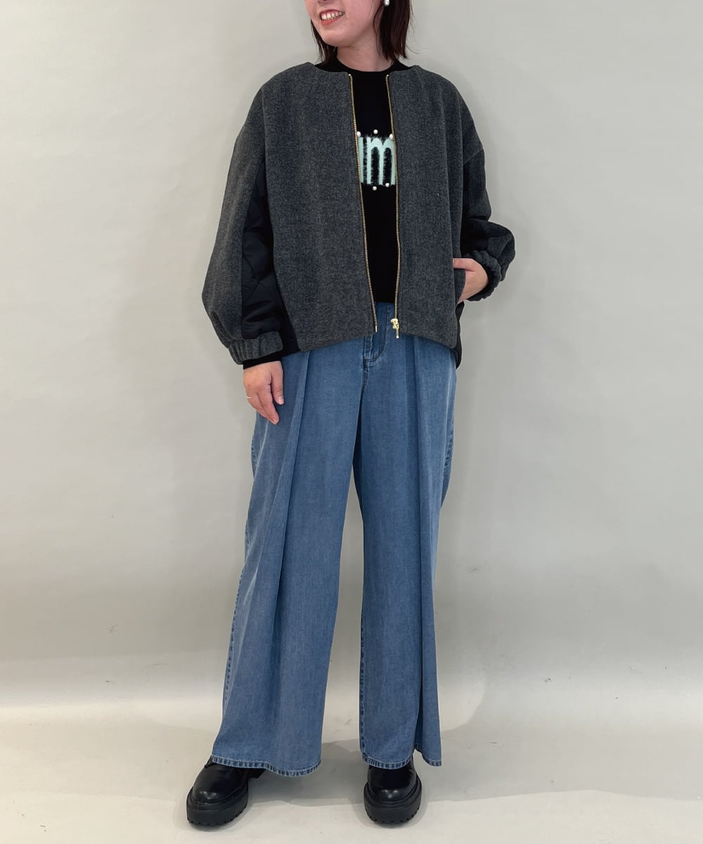 ZMJAE30150 al'aise modulation(アレーズモジュレーション) 異素材切り替えノーカラージップブルゾン ダークグレー