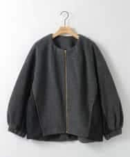 ZMJAE30150 al'aise modulation(アレーズモジュレーション) 異素材切り替えノーカラージップブルゾン ダークグレー
