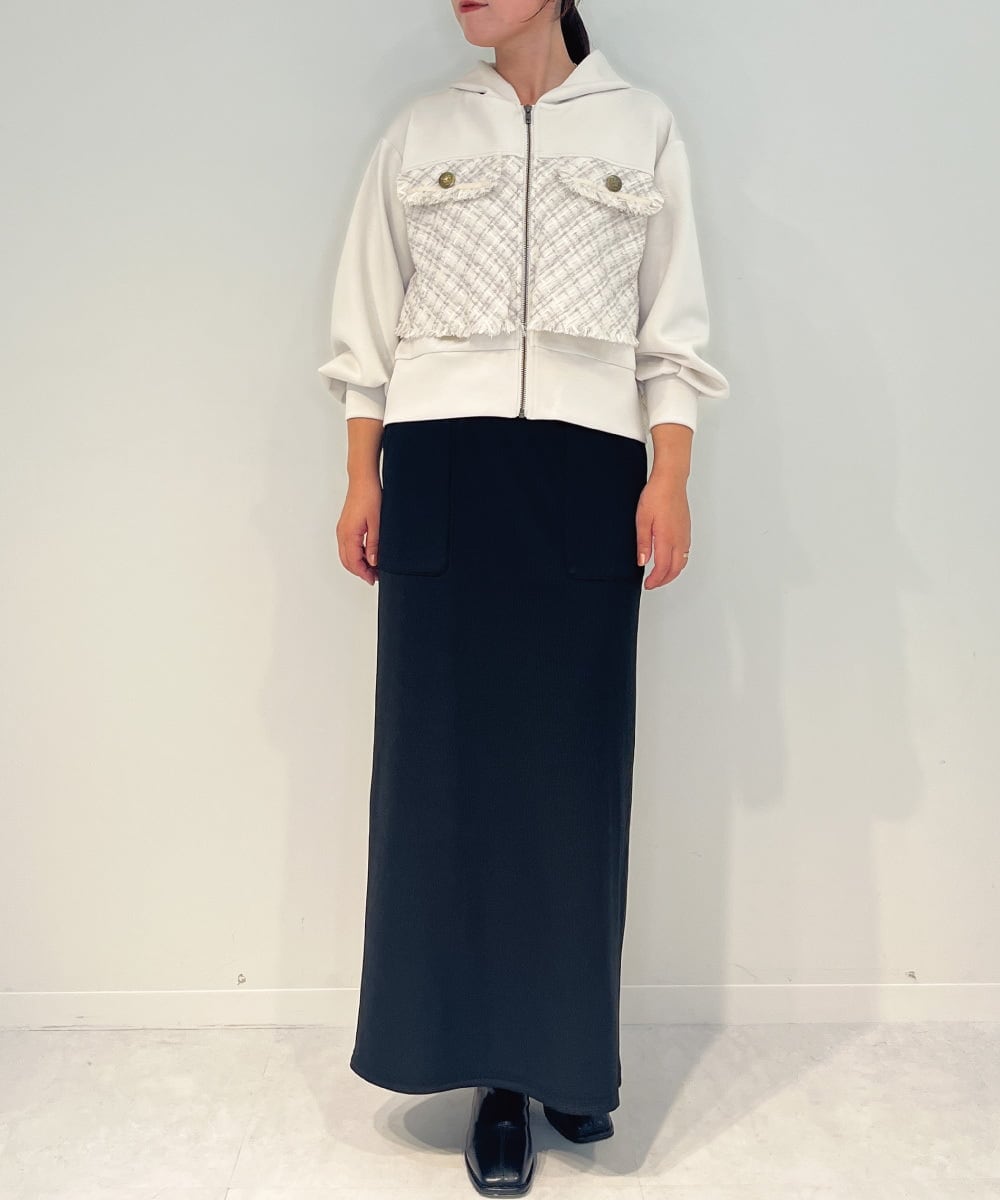 ZMJAE33180 al'aise modulation(アレーズモジュレーション) ドッキングツイードジップアップパーカー アイボリー