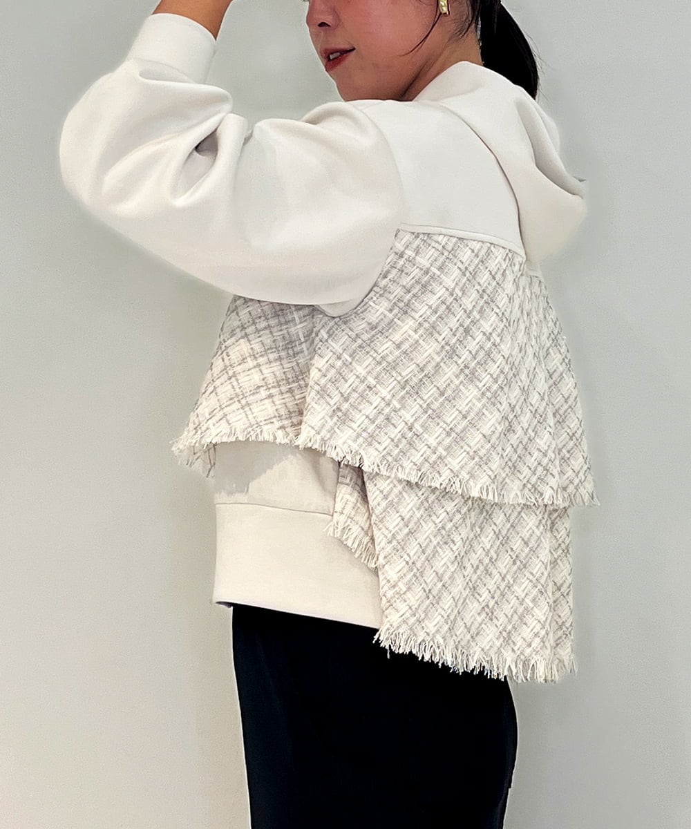 ZMJAE33180 al'aise modulation(アレーズモジュレーション) ドッキングツイードジップアップパーカー アイボリー