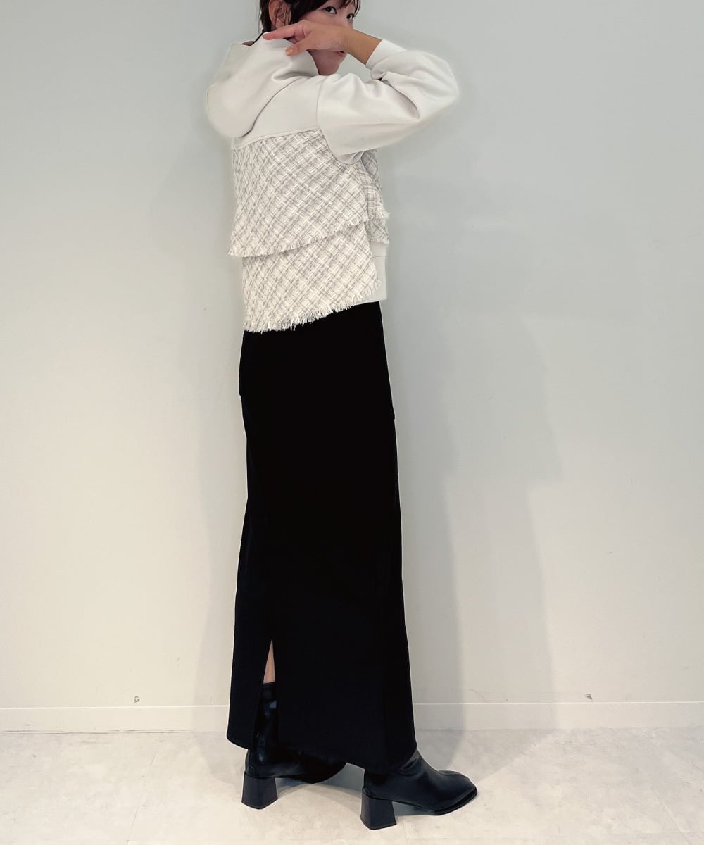 ZMJAE33180 al'aise modulation(アレーズモジュレーション) ドッキングツイードジップアップパーカー アイボリー