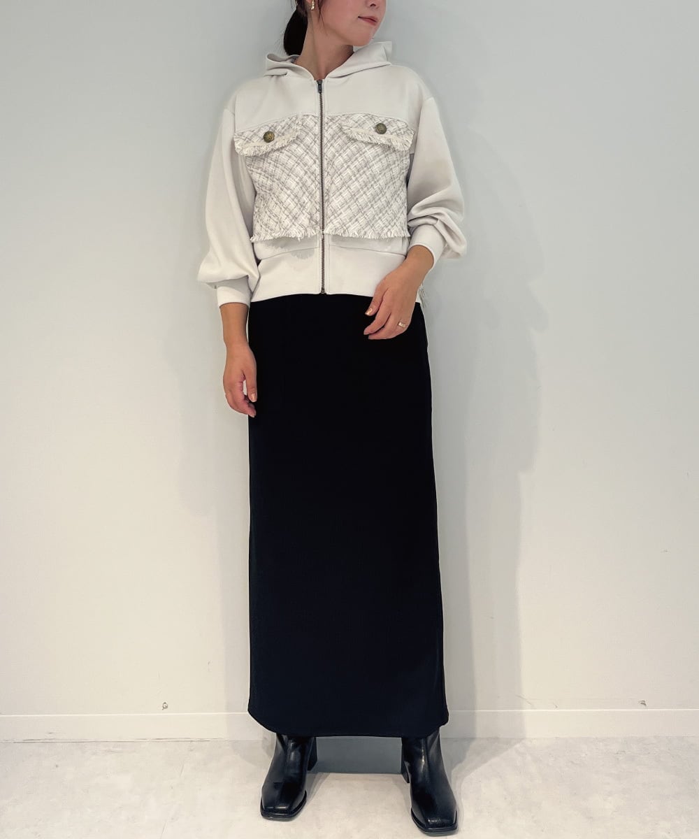 ZMJAE33180 al'aise modulation(アレーズモジュレーション) ドッキングツイードジップアップパーカー アイボリー