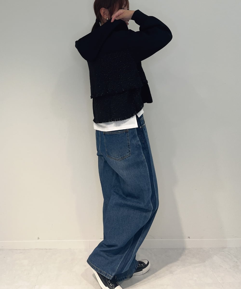 ZMJAE33180 al'aise modulation(アレーズモジュレーション) ドッキングツイードジップアップパーカー ブラック