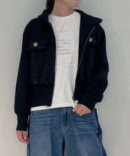 ZMJAE33180 al'aise modulation(アレーズモジュレーション) ドッキングツイードジップアップパーカー ブラック