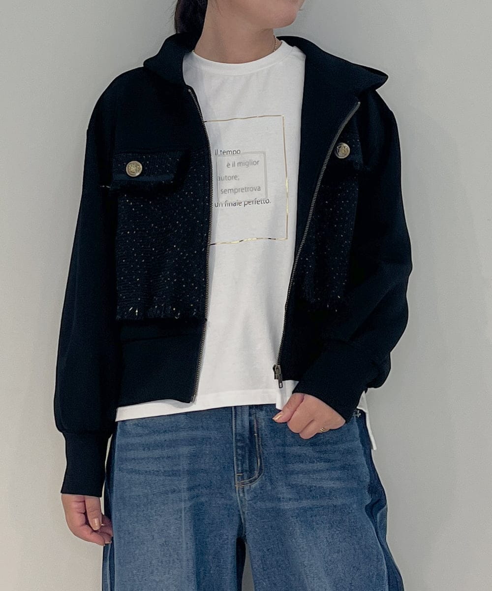 ZMJAE33180 al'aise modulation(アレーズモジュレーション) ドッキングツイードジップアップパーカー ブラック