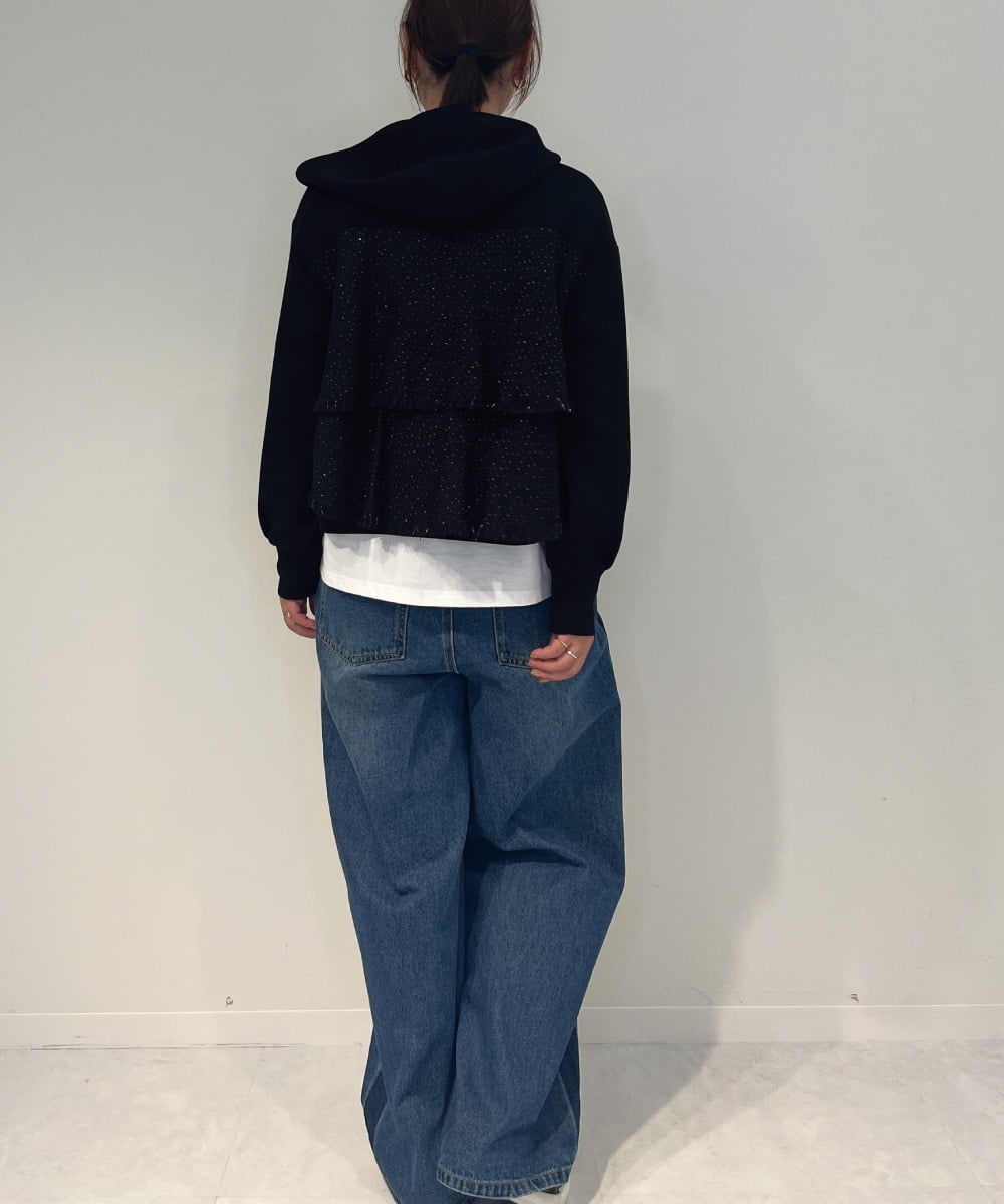 ZMJAE33180 al'aise modulation(アレーズモジュレーション) ドッキングツイードジップアップパーカー ブラック