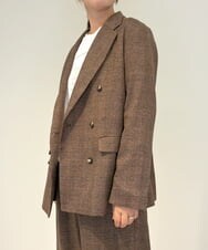 ZMJAE35158 al'aise modulation(アレーズモジュレーション) 【セットアップ対応】【洗える】ダブルブレストチェック柄ジャケット ブラウン