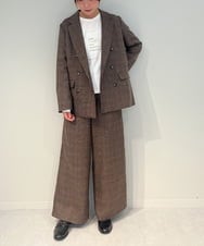 ZMJAE35158 al'aise modulation(アレーズモジュレーション) 【セットアップ対応】【洗える】ダブルブレストチェック柄ジャケット ブラウン