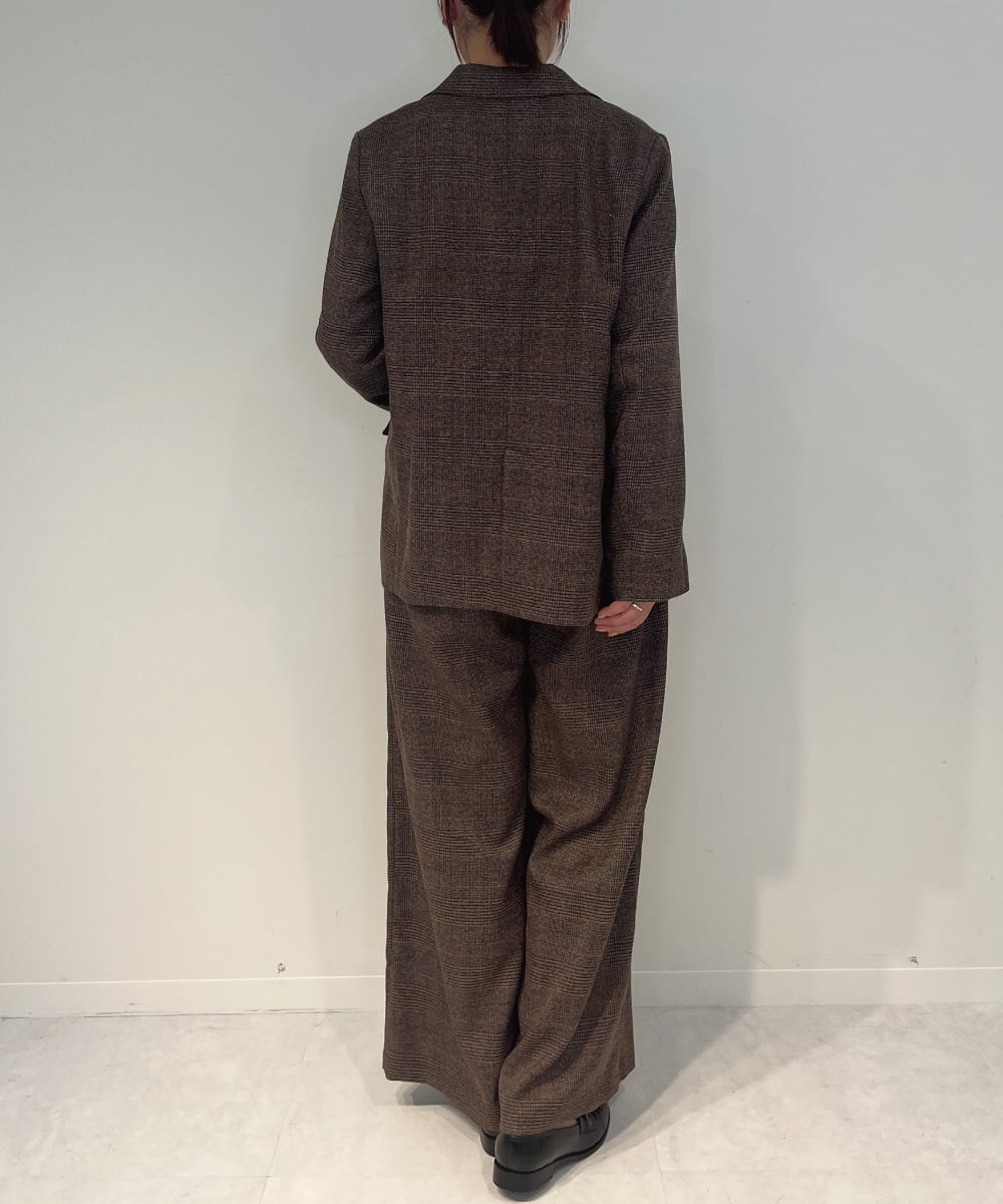 ZMJAE35158 al'aise modulation(アレーズモジュレーション) 【セットアップ対応】【洗える】ダブルブレストチェック柄ジャケット ブラウン