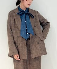 ZMJAE35158 al'aise modulation(アレーズモジュレーション) 【セットアップ対応】【洗える】ダブルブレストチェック柄ジャケット ブラウン