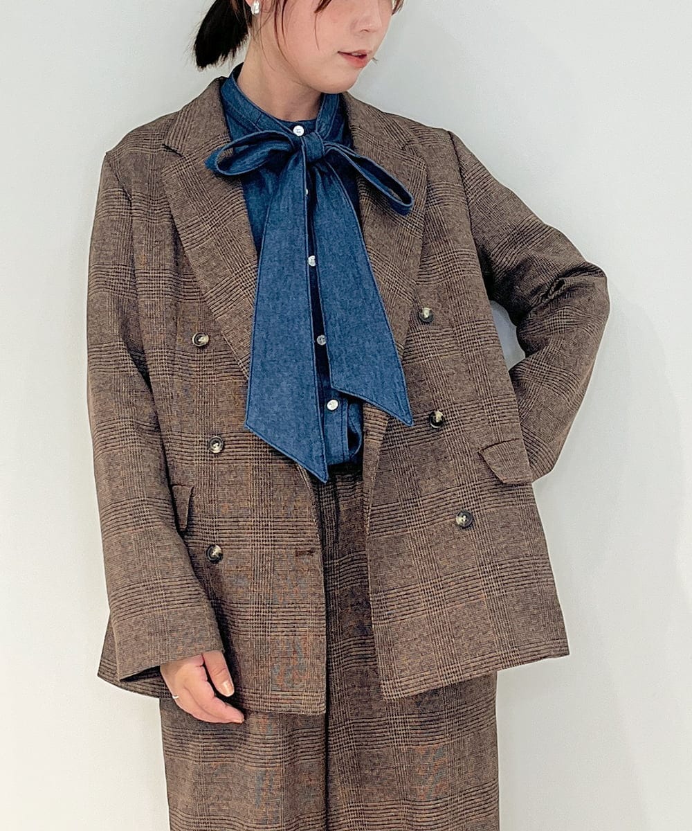 ZMJAE35158 al'aise modulation(アレーズモジュレーション) 【セットアップ対応】【洗える】ダブルブレストチェック柄ジャケット ブラウン