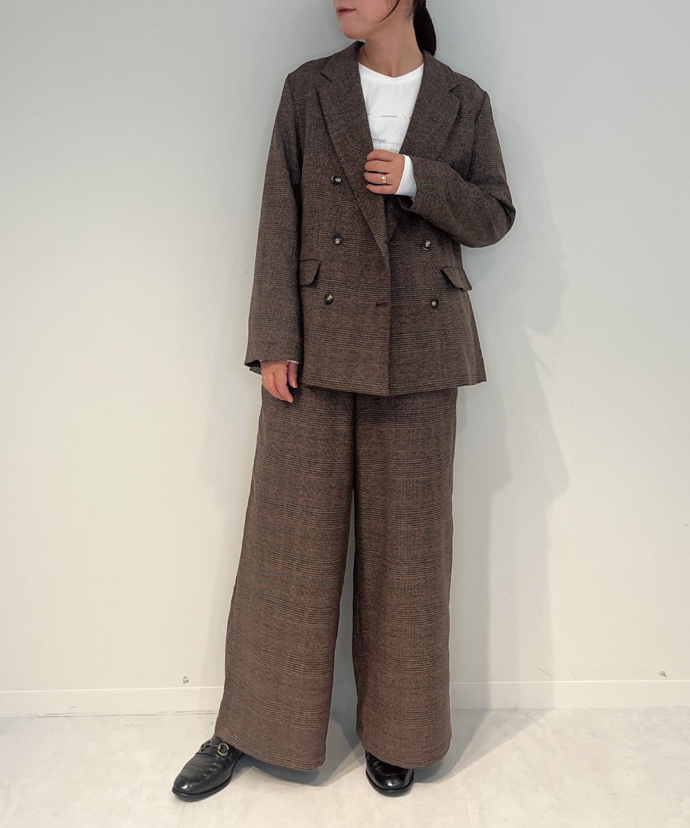 ZMJAE35158 al'aise modulation(アレーズモジュレーション) 【セットアップ対応】【洗える】ダブルブレストチェック柄ジャケット ブラウン