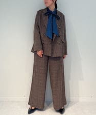 ZMJAE35158 al'aise modulation(アレーズモジュレーション) 【セットアップ対応】【洗える】ダブルブレストチェック柄ジャケット ブラウン