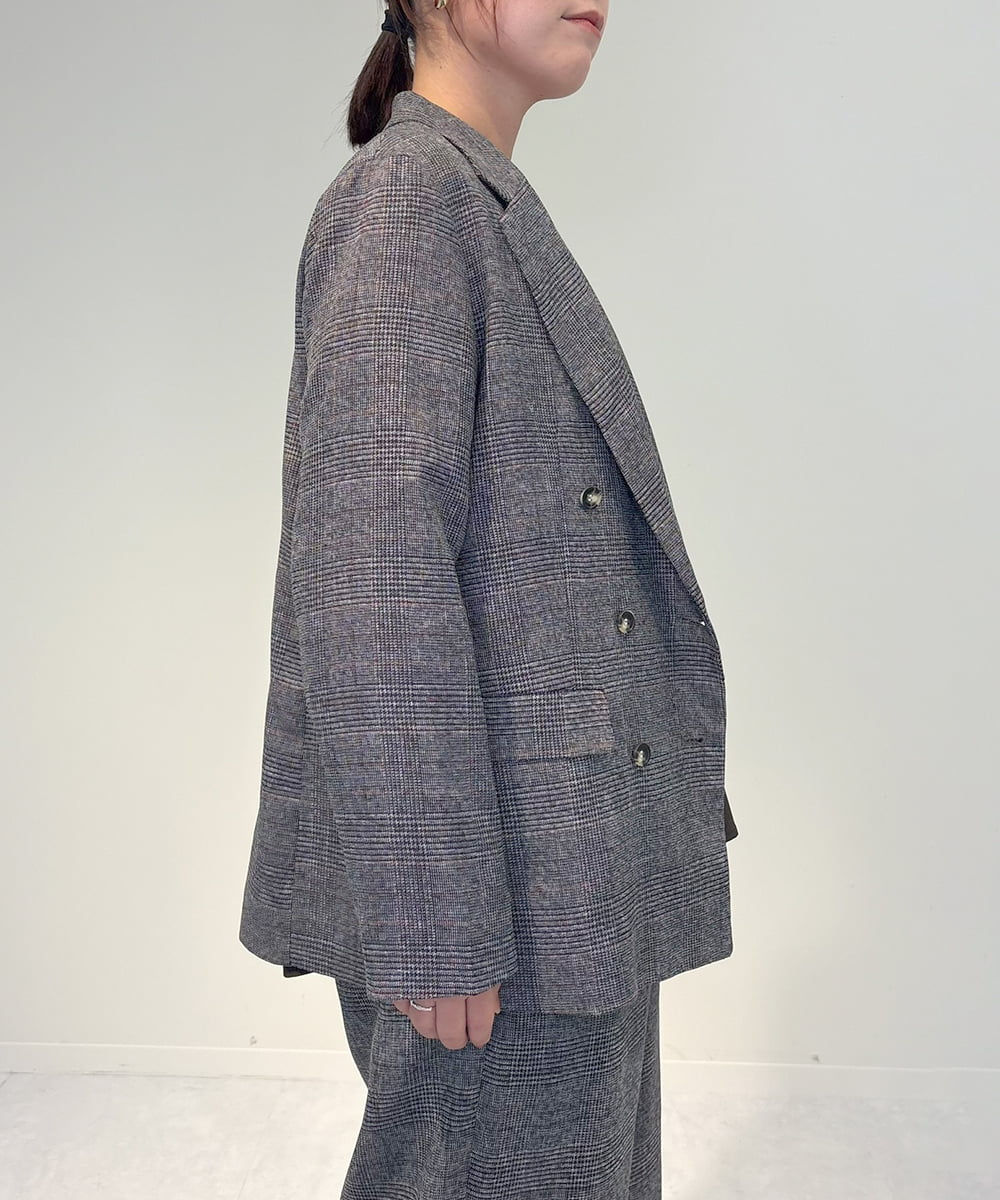 ZMJAE35158 al'aise modulation(アレーズモジュレーション) 【セットアップ対応】【洗える】ダブルブレストチェック柄ジャケット ダークグレー