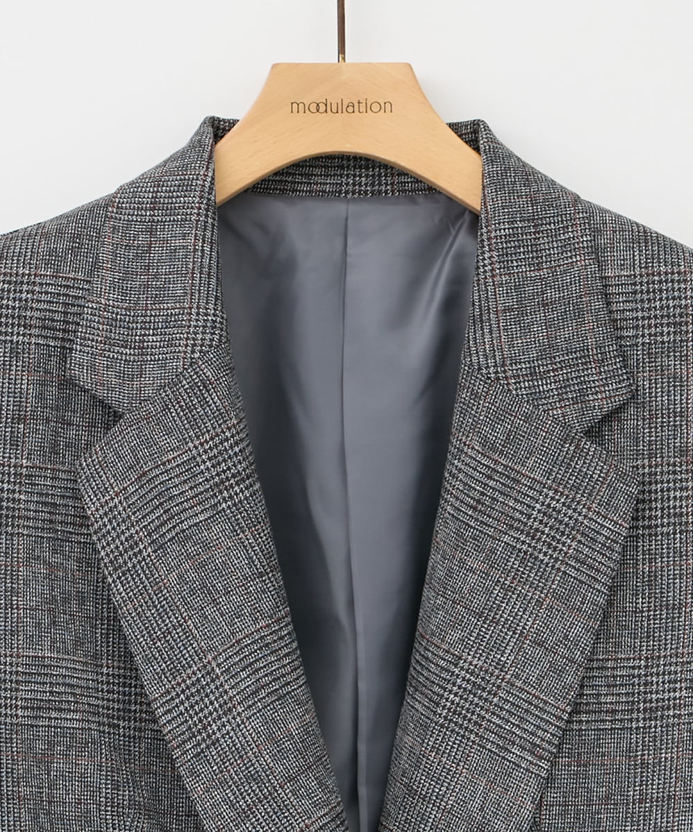 ZMJAE35158 al'aise modulation(アレーズモジュレーション) 【セットアップ対応】【洗える】ダブルブレストチェック柄ジャケット ダークグレー