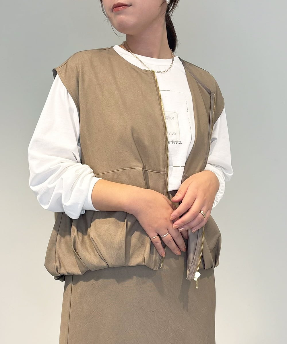 ZMJAE37120 al'aise modulation(アレーズモジュレーション) 【セットアップ対応・洗える】バルーンヘムベスト ベージュ