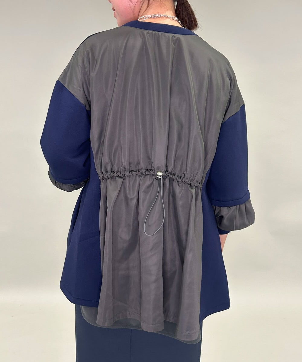 ZMJAE42136 al'aise modulation(アレーズモジュレーション) バックドロスト異素材ジョイントブルゾン ネイビー