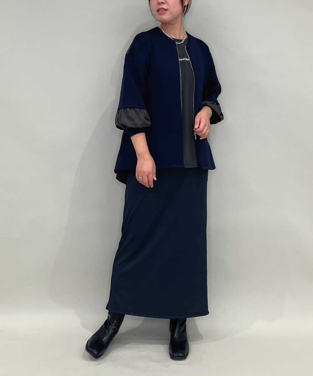 ZMJAE42136 al'aise modulation(アレーズモジュレーション) バックドロスト異素材ジョイントブルゾン ネイビー