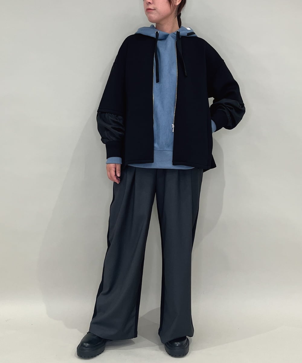 ZMJAE42136 al'aise modulation(アレーズモジュレーション) バックドロスト異素材ジョイントブルゾン ブラック