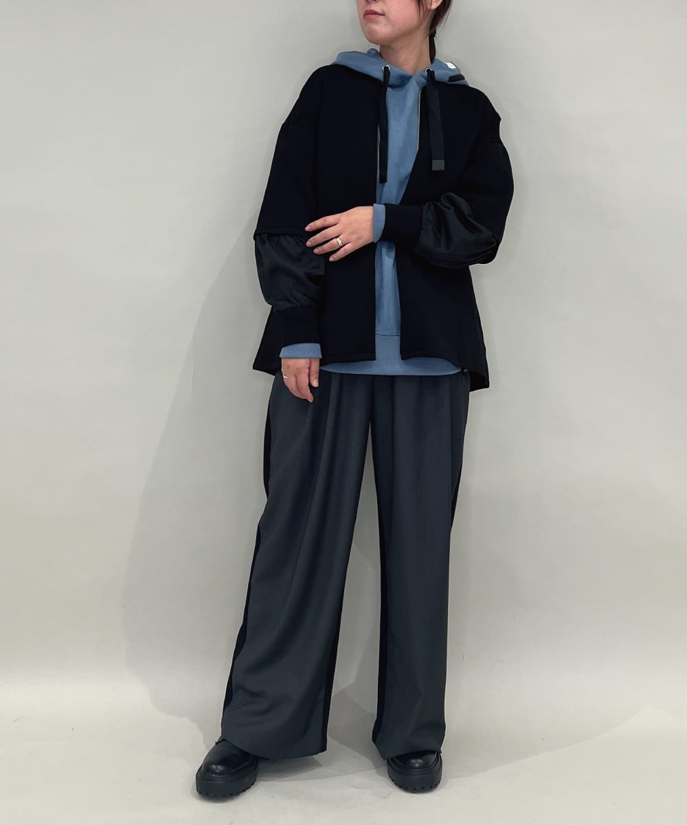 ZMJAE42136 al'aise modulation(アレーズモジュレーション) バックドロスト異素材ジョイントブルゾン ブラック