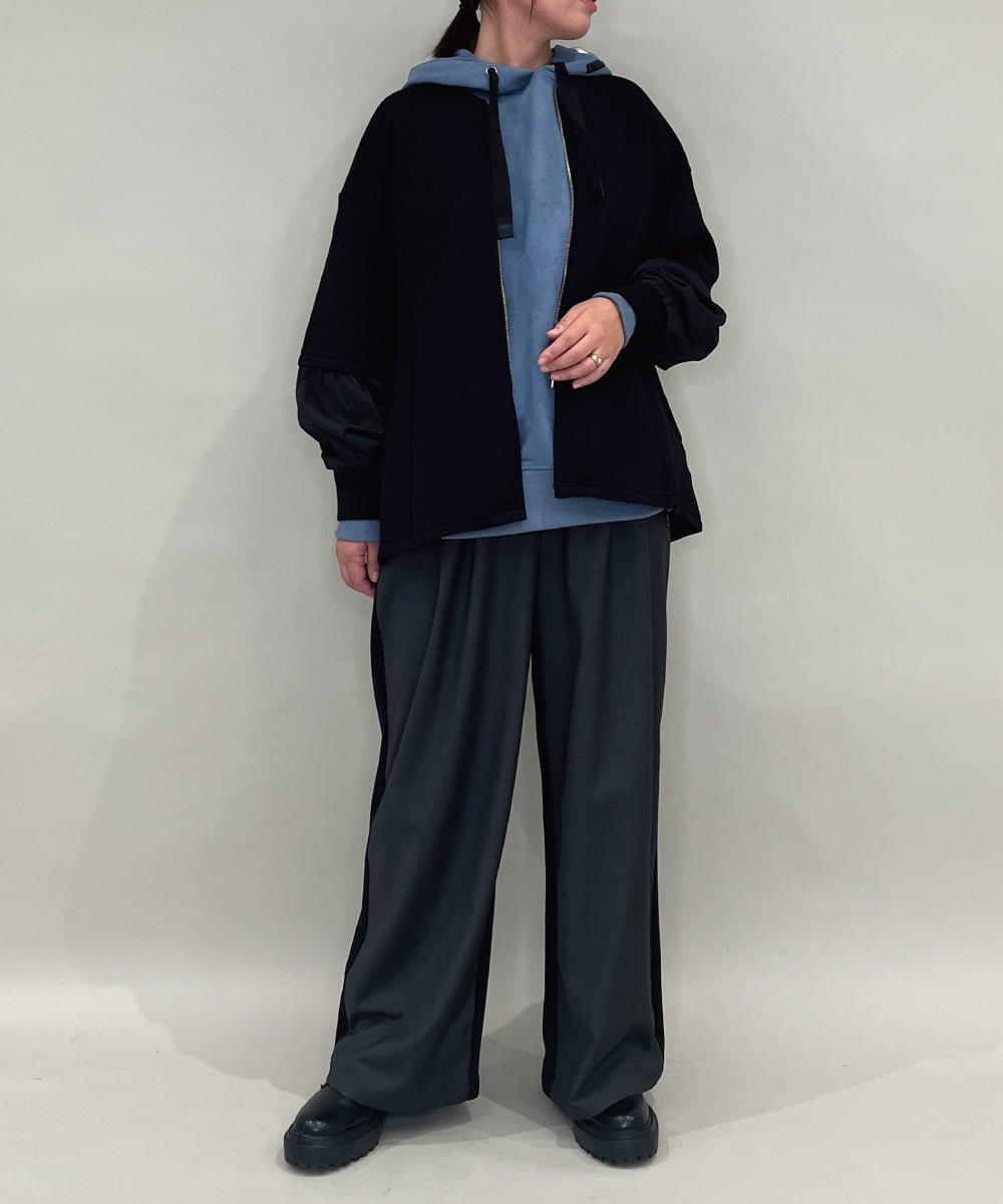 ZMJAE42136 al'aise modulation(アレーズモジュレーション) バックドロスト異素材ジョイントブルゾン ブラック