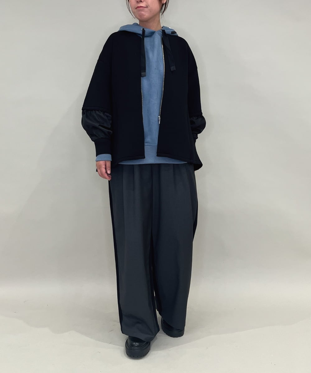 ZMJAE42136 al'aise modulation(アレーズモジュレーション) バックドロスト異素材ジョイントブルゾン ブラック