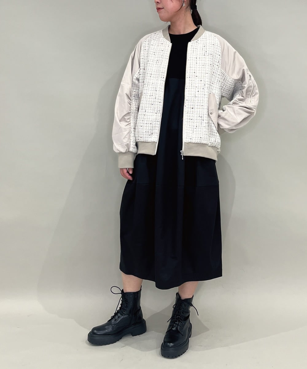 ZMJAE43160 al'aise modulation(アレーズモジュレーション) ツイードMA-1ドッキングブルゾン ホワイト