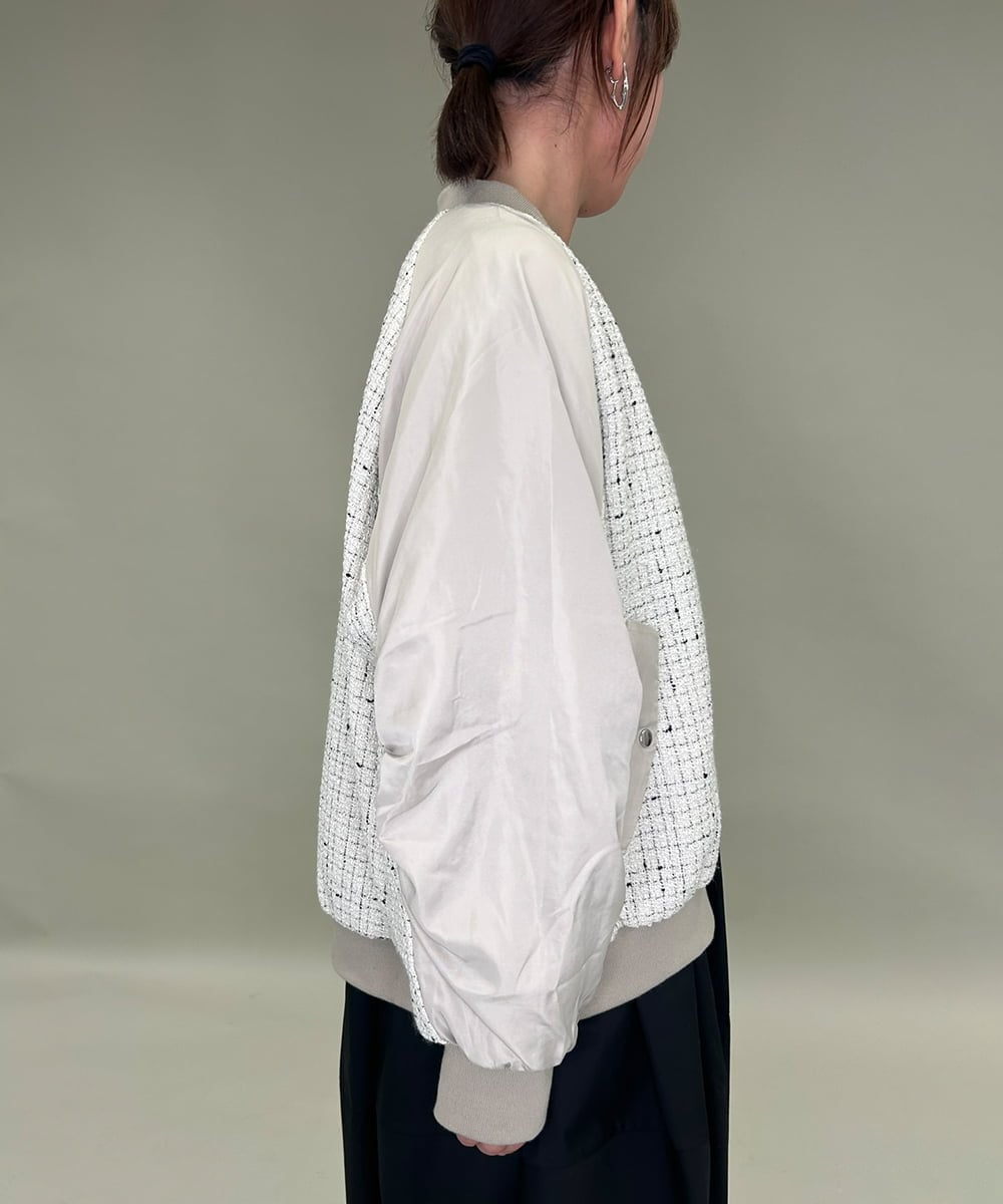 ZMJAE43160 al'aise modulation(アレーズモジュレーション) ツイードMA-1ドッキングブルゾン ホワイト