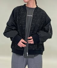 ZMJAE43160 al'aise modulation(アレーズモジュレーション) ツイードMA-1ドッキングブルゾン ブラック