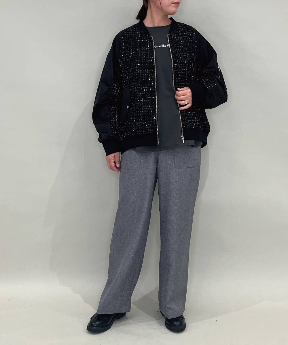 ZMJAE43160 al'aise modulation(アレーズモジュレーション) ツイードMA-1ドッキングブルゾン ブラック