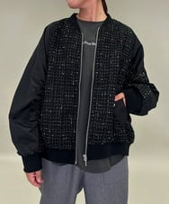 ZMJAE43160 al'aise modulation(アレーズモジュレーション) ツイードMA-1ドッキングブルゾン ブラック