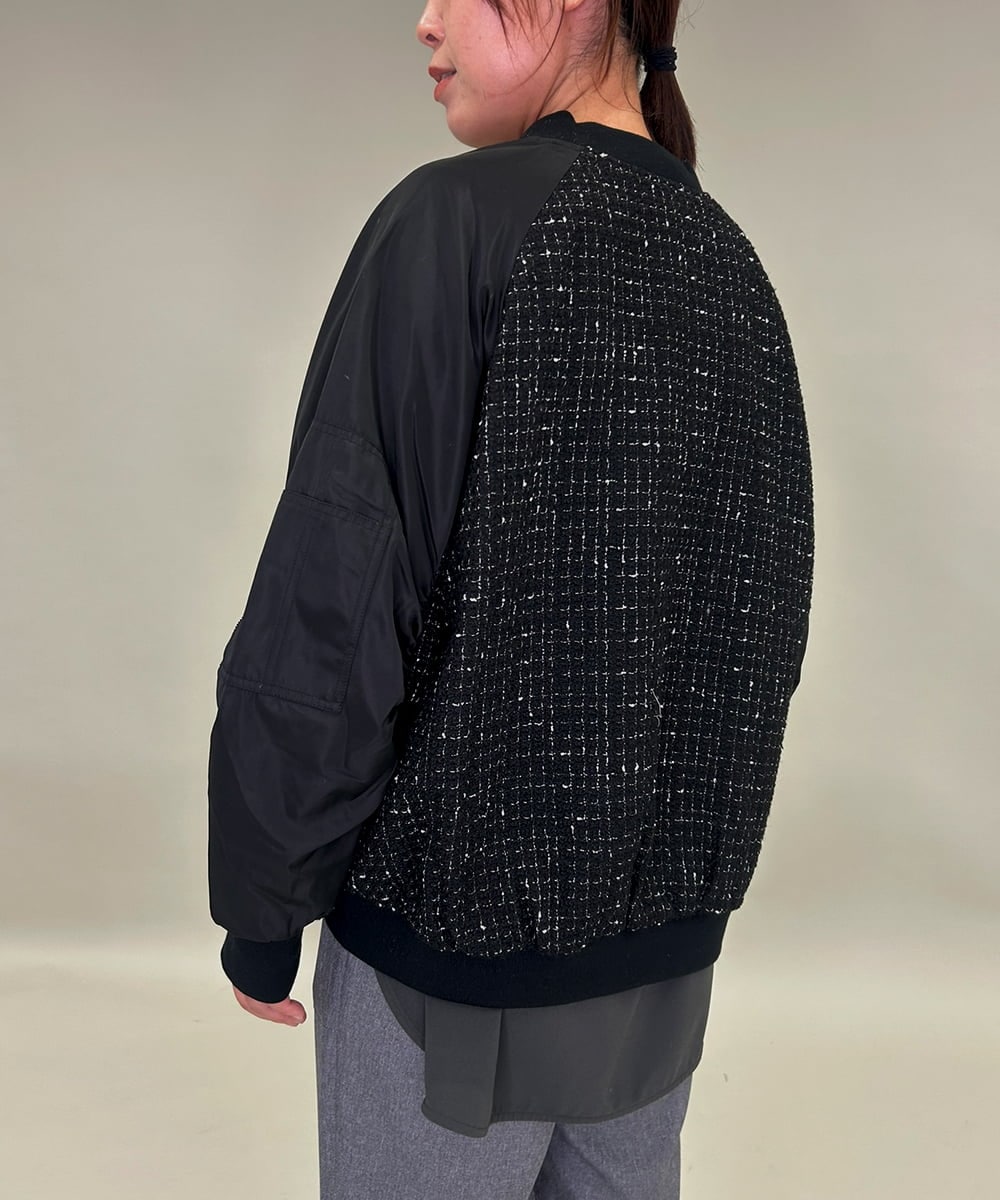 ZMJAE43160 al'aise modulation(アレーズモジュレーション) ツイードMA-1ドッキングブルゾン ブラック